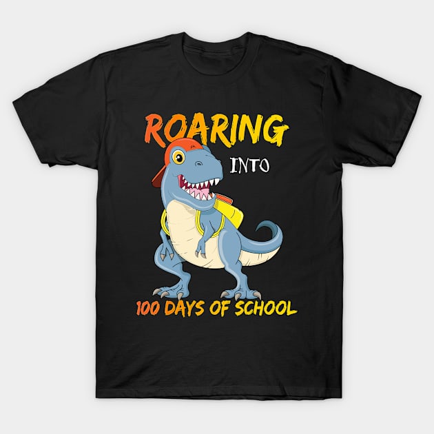 Roaring Into 100 Days Of Kindergarten Dinosaur T Rex T-Shirt by elillaa